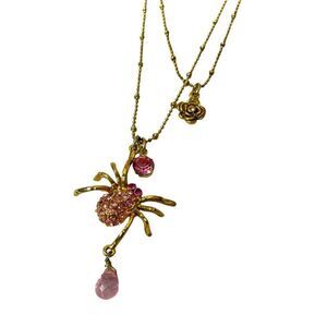 Betsey Johnson Pink Crystal Spider Necklace